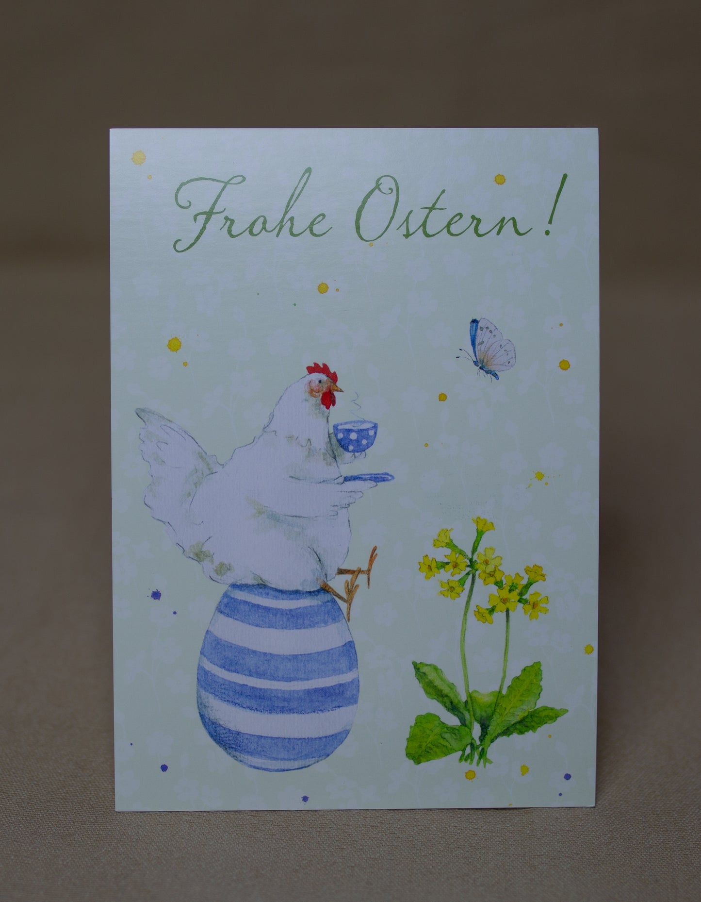 Osterkarte Henne auf Ei