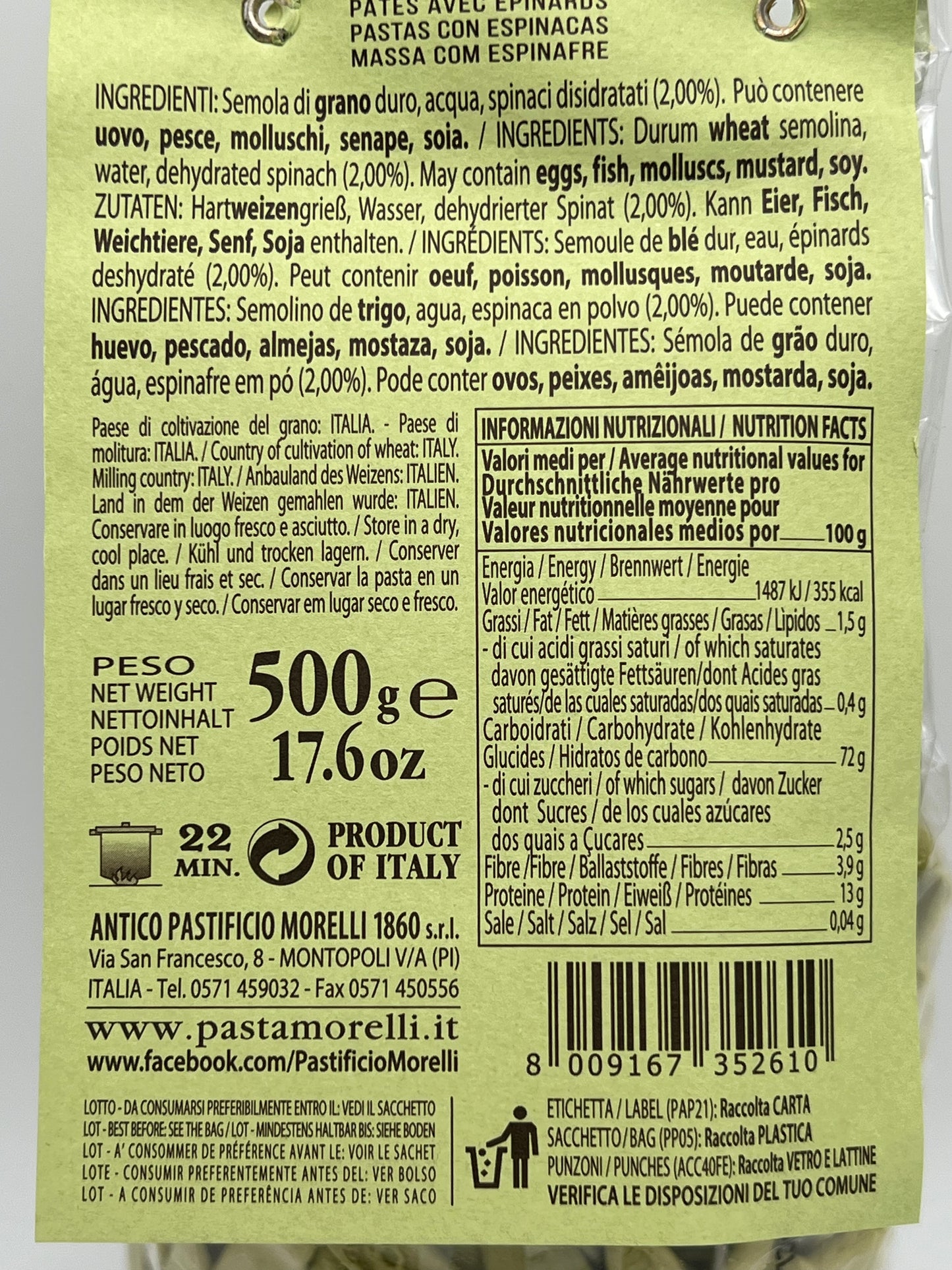 Pasta Morelli Italia · Grüne Nudeln mit Spinat