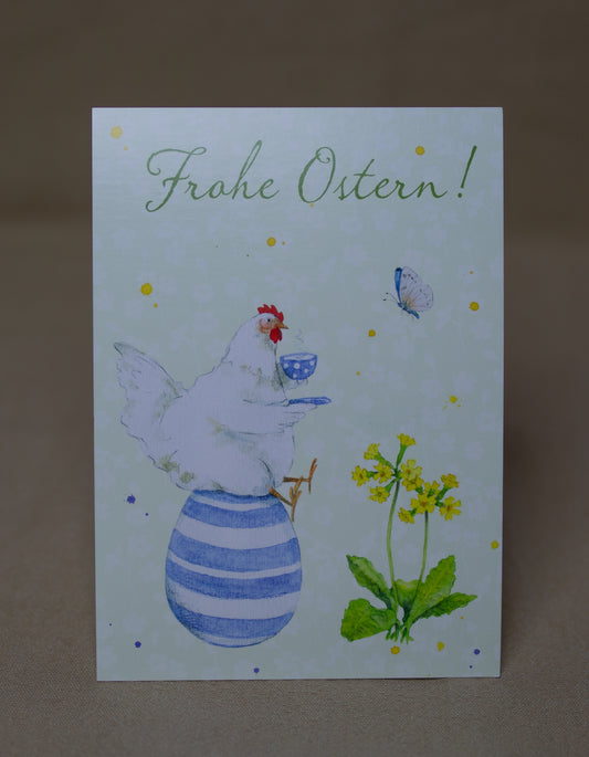 Osterkarte Henne auf Ei PK 22051